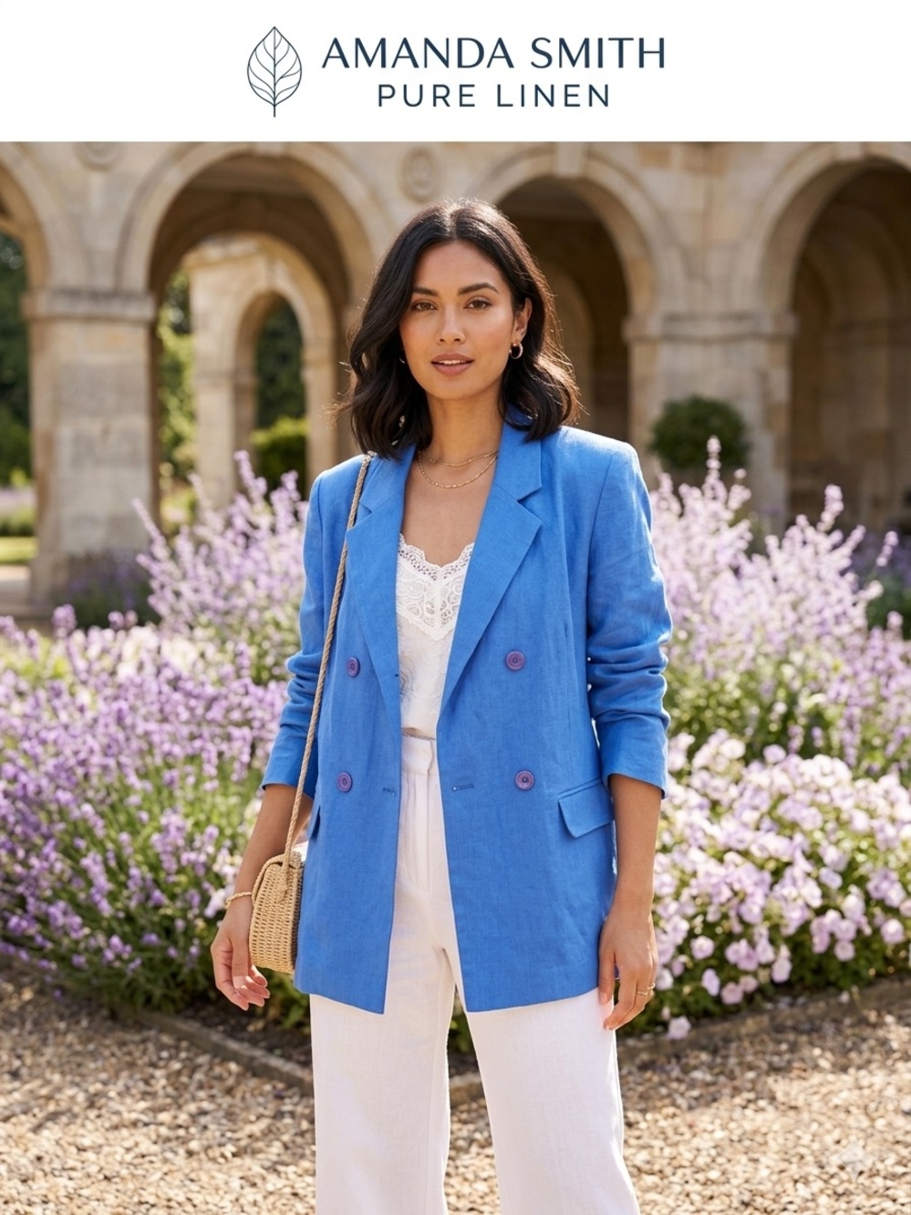 Amanda Smith Cobalt Linen Double-Breasted Blazer